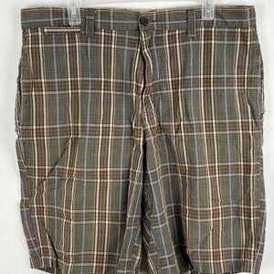 Nevada Bermuda Shorts Size 38 Brown Plaid Inseam 11in Rise 12in Zip Button Cotto
